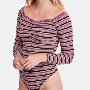 INTIMATELY FREE PEOPLE MULTICOLOR STRIPED RIBBED BODYSUIT SIZE MEDIUM